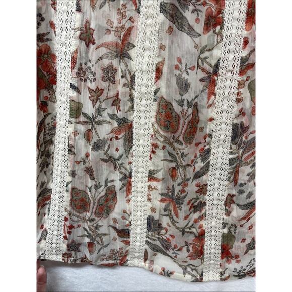 Feather Bone Anthropologie Sheer Boho Peasant Top Orange Olive Green Fall Sz 12 - Picture 7 of 11